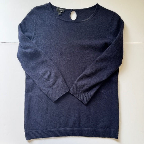 Talbots Audrey Pure Cashmere Sweater Navy Blue Soft Crew Neck 3/4 Sleeves Sz XS - Picture 5 of 12